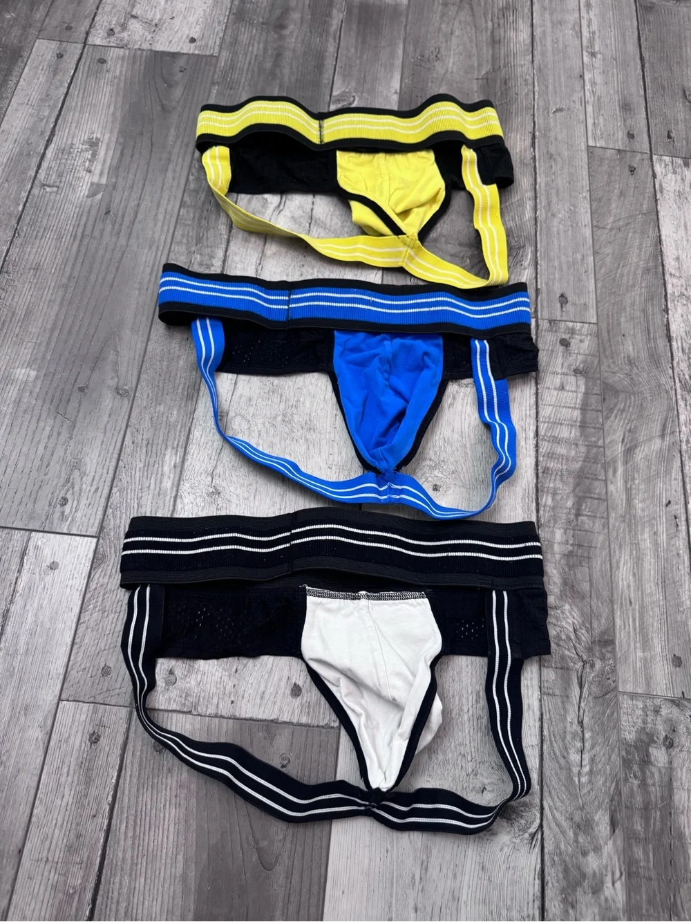 BShetr Men's Athletic Jockstrap Pouch Underwear Bundle x3 XL Yellow Blue White